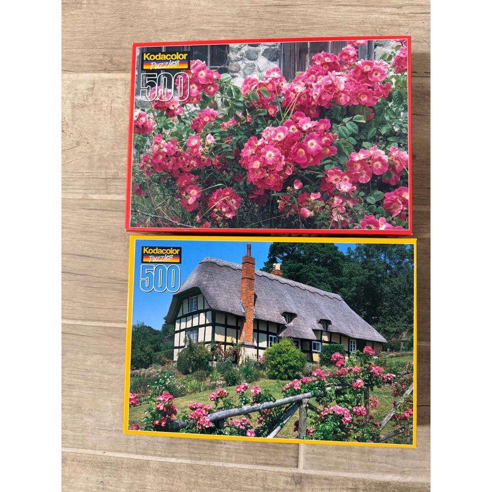 Kodak Jigsaw Puzzle Lot‎ of 2 Puzzles 500 pc Landscape Open Box Rose Art Cottage